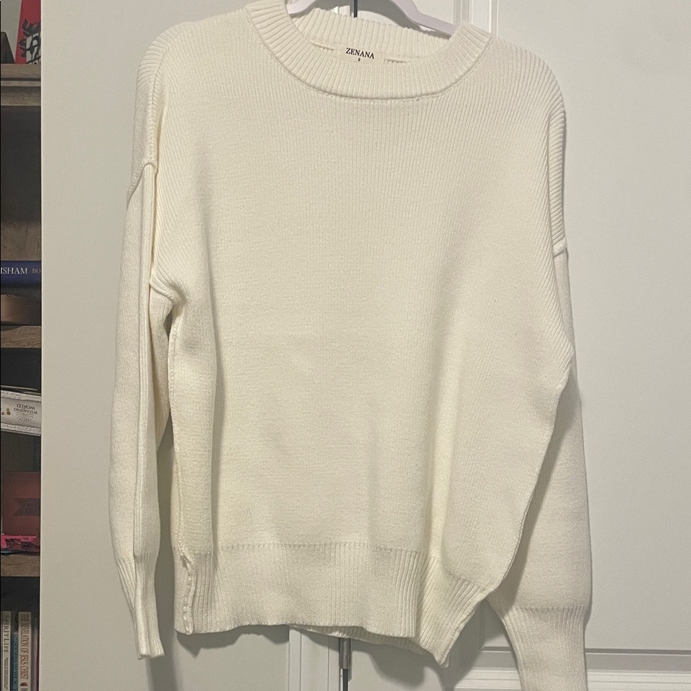 Zenana Outfitters Women's Ivory Crew Neck Sweater